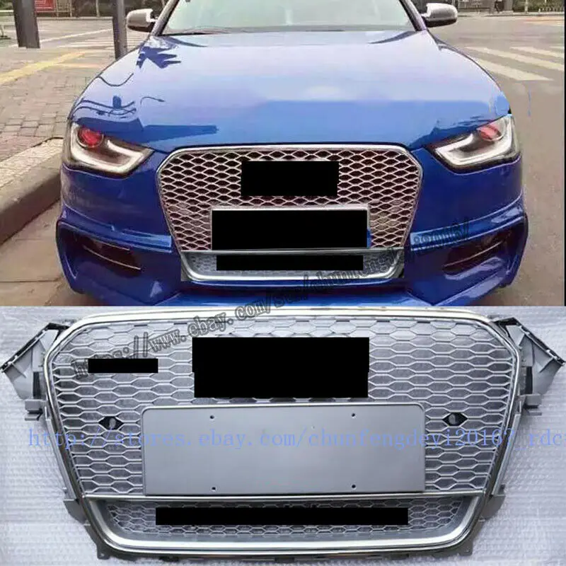 RS4 style Silver Front Honeycomb Mesh Bumper Sport Grill For A4 S4 B8.5 2013-2016