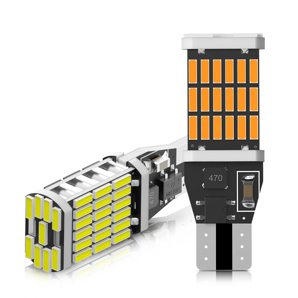2X Canbus T15 W16W WY16W LED żarówki 4014 45SMD dla Auto Bcakup światło cofania samochód tylny hamulec żarówki bez błędu biały czerwony bursztyn 6000K
