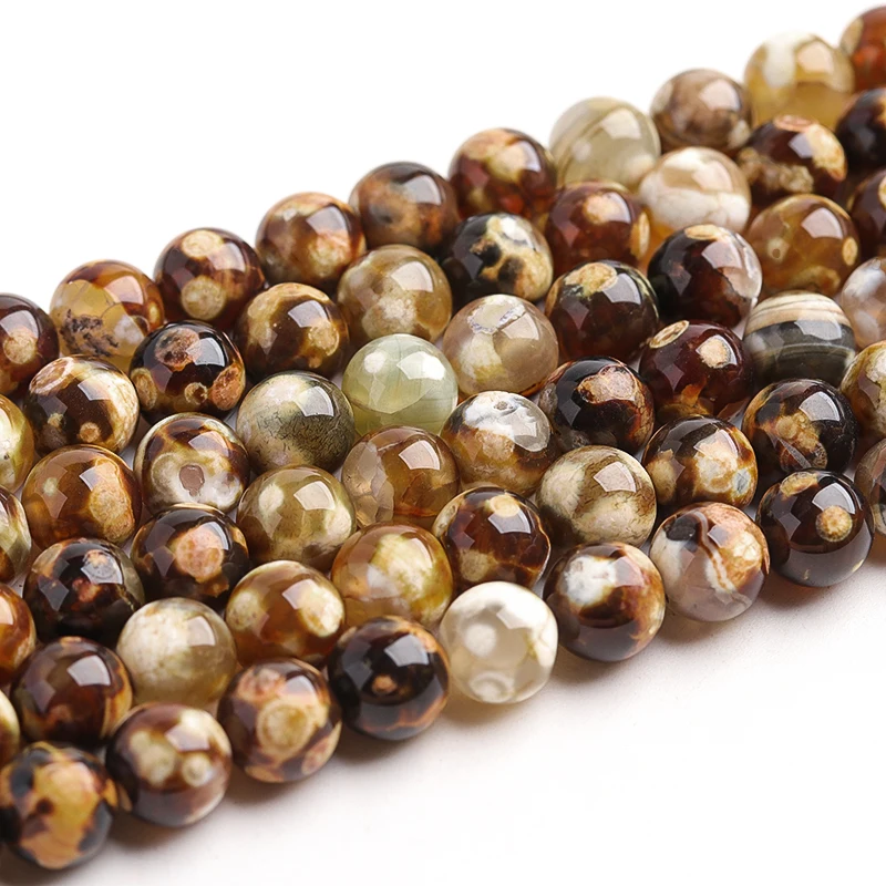 Natural Stone Leopard Skin Agates Smooth Round Beads For Jewelry Making 15\