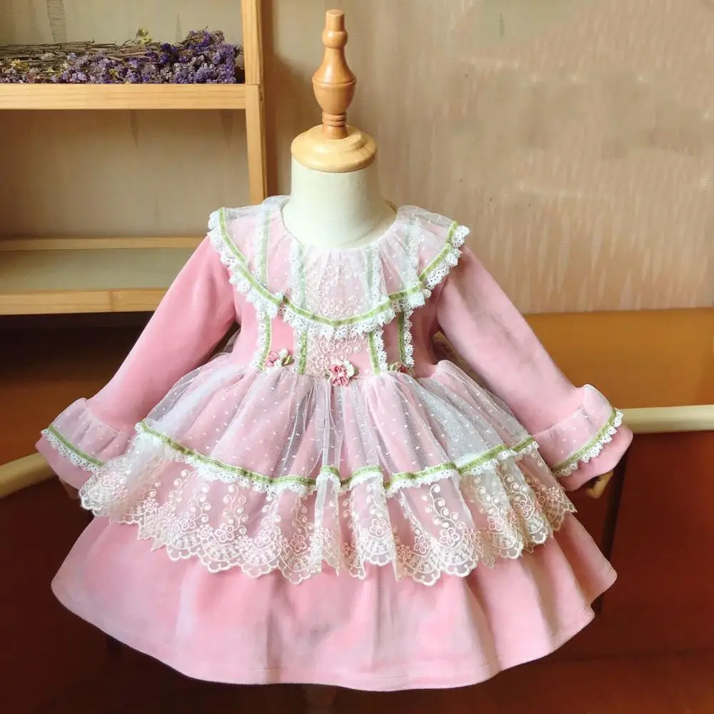 

autumn Winter New Spanish lolita dress Children lace stitching Princess Dress Baby Girls Kids ball gown dress