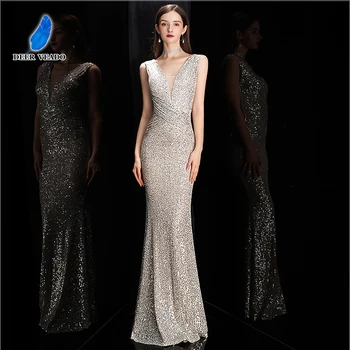 DEERVEADO Elegante V-ausschnitt Pailletten Abendkleid Lange 2023 Neue Frauen Meerjungfrau Formale Kleid Party Kleid Bodycon Maxi Prom Kleid