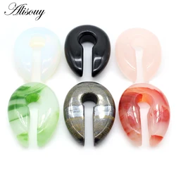 Alisouy 1pc Key Round hole Red Green Pink Black Opal Stone Ear Weight Hanger Ear Expander Plug Piercing Earrings Body Jewelry