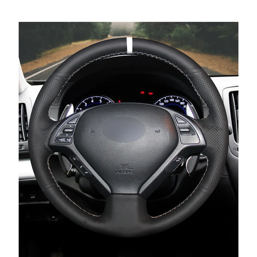 Black PU Artificial Leather Steering Wheel Covers Braid for Infiniti G37 EX EX30 EX35 Q60 QX50 Nissan Skyline V36 J50 2006-2017