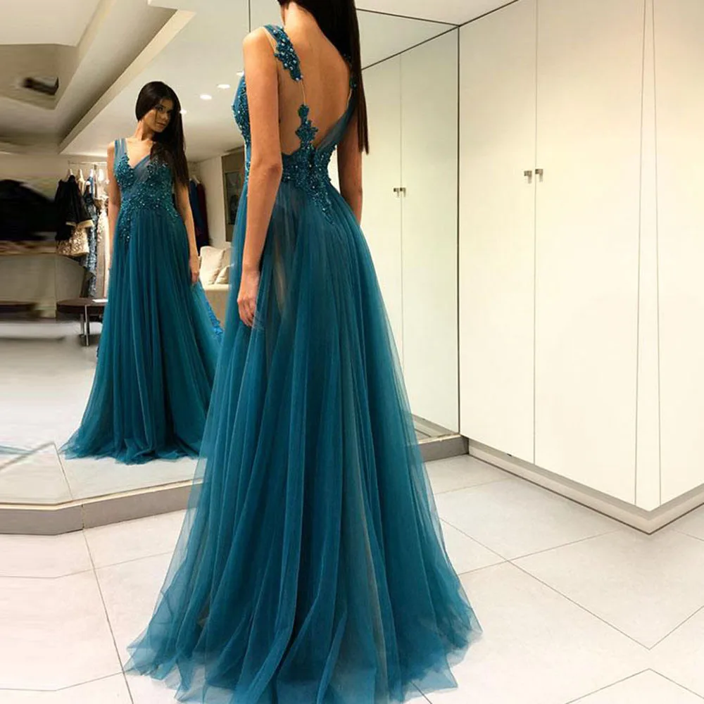 Vestido De noche con cuello en V dividido, traje Sexy con apliques De perlas y cuentas, largo, Espalda descubierta, Formal, para baile De graduación, 2024