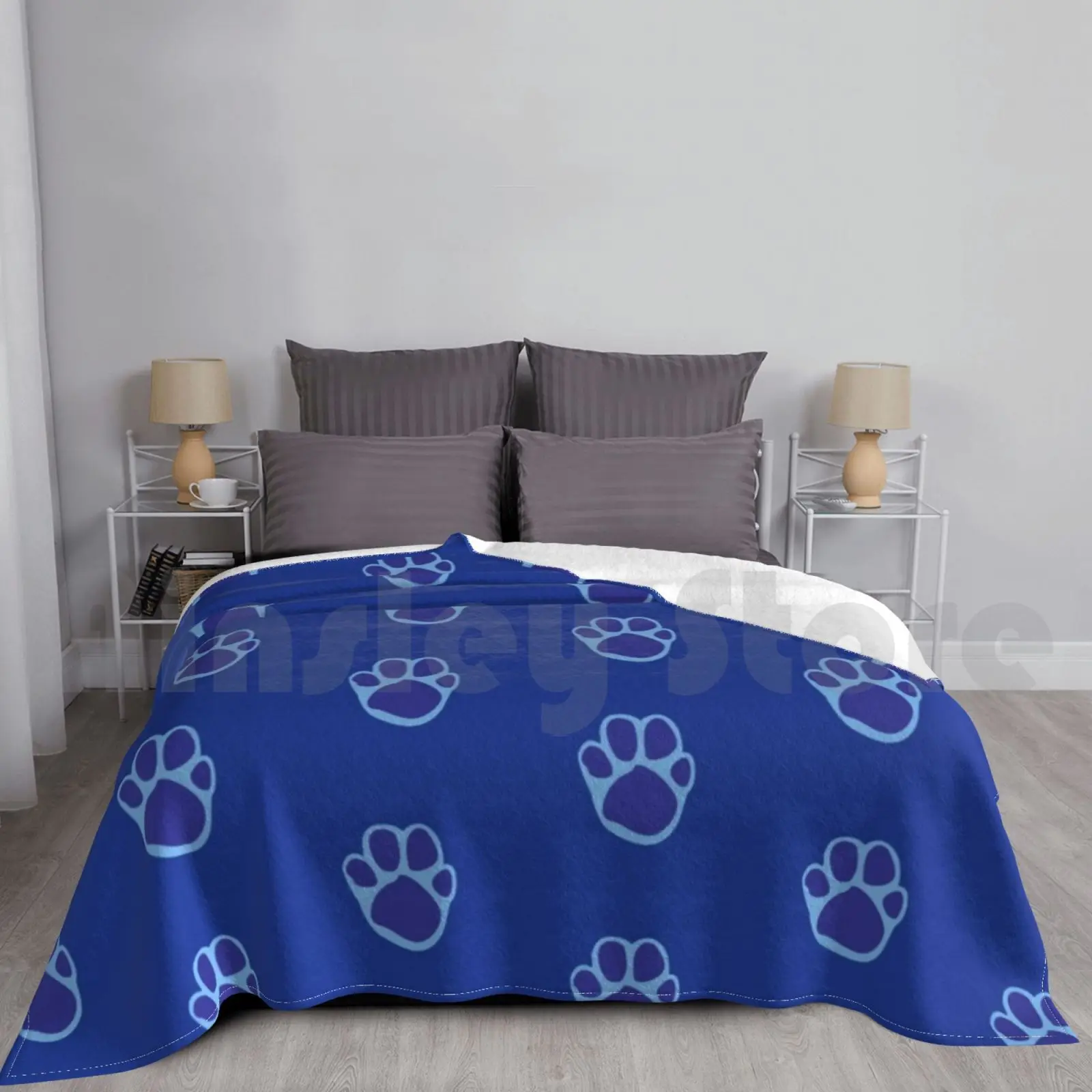 Couverture à motif imprimé patte bleue, mode personnalisée, pistes bleues bleues, motif patte de chien Steve Vintage