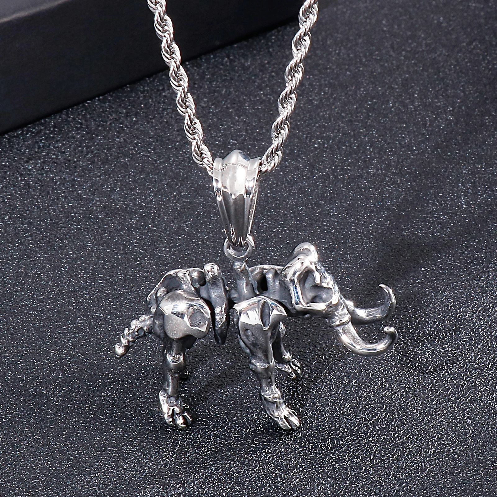 HaoYi Stainless Steel Mammoth Pendant Necklace For Men Fashion Personality Punk Rock Jewelry