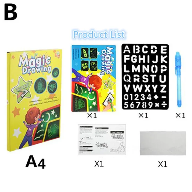 1pc A4 A3 magia Luminous tablica do pisania Graffiti Tablet remis w czarna magia światło-zabawa fluorescencyjny długopis edukacyjne zabawki dla dzieci