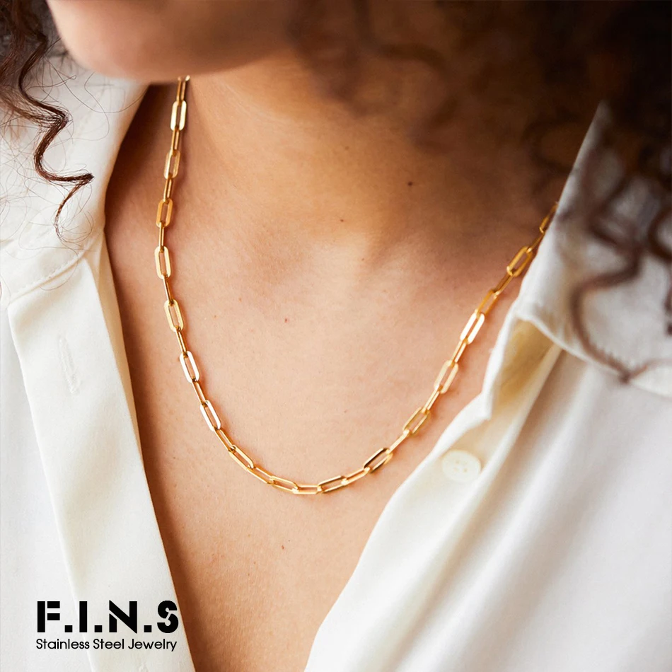 F.I.N.S 100% Stainless Steel Link Chain Choker Necklaces For Women Classic Simple Clavicle Chain Necklace Jewelry Kolye