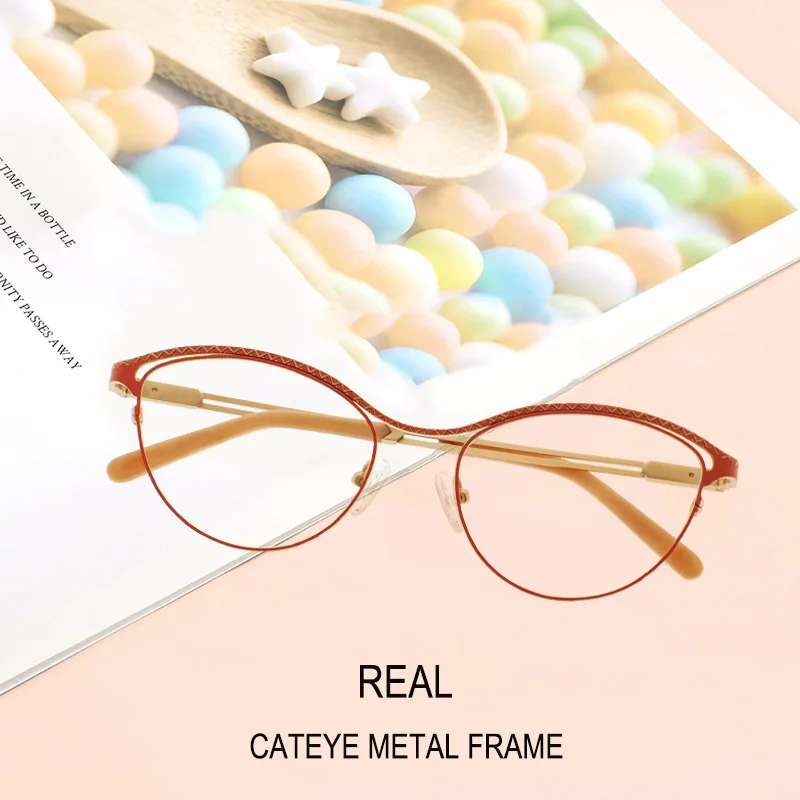 

Reading Glasses Classic Prescription Stainless Steel Eyeglasses for Men and Women Full Frame Colorful Cateye