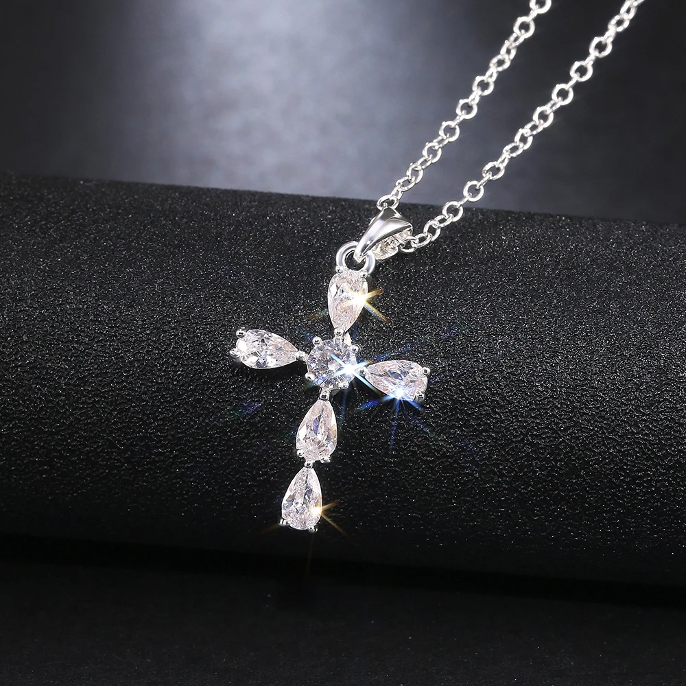 Huitan Classic Cross High Quality Cubic Zirconia Pendant Necklace for Women Wedding Bijouterie Gorgeous Female Stylish Jewelry