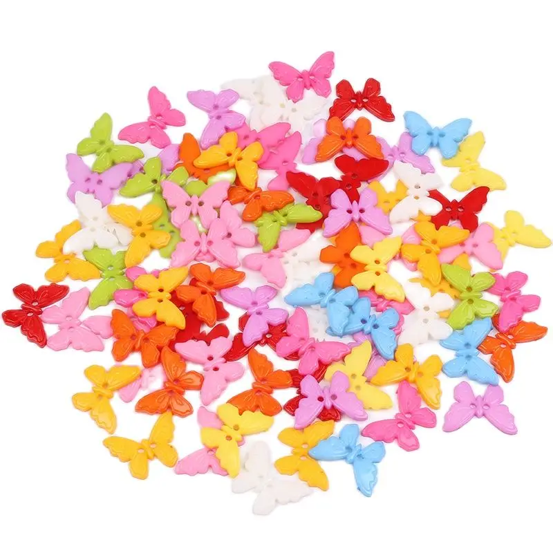 100pcs/lot Resin Butterfly Button DIY Sewing Tools Plastic butterfly buttons Garments Accessories Kids Handmade Button Craft