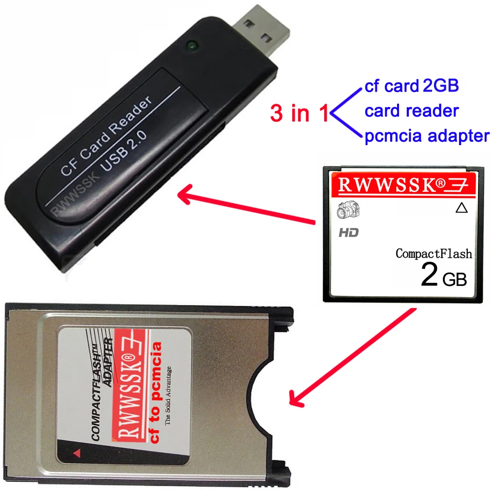 3 in 1 original PCMCIA adapter+cf card USB2.0 reader+cf card 128MB 256MB 1GB 2GB 4GB 8GB 16GB 32GB 64GB for CNC