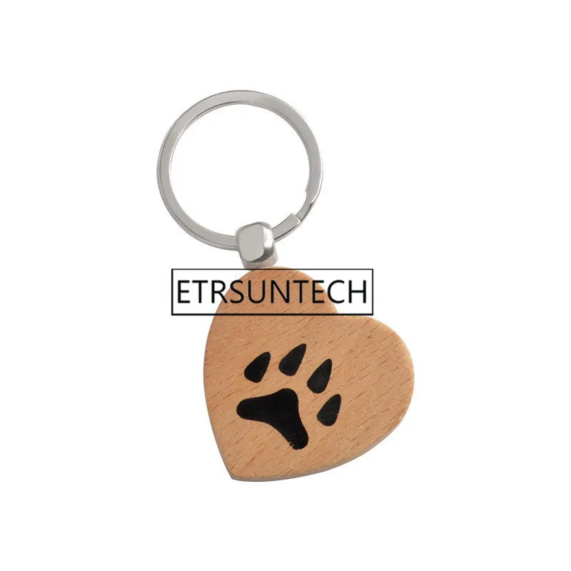 120pcs Heart Paw Keychain Dog Cat Claw Footprint Key Chains Wooden Keyring for Pet Lovers Animal Jewelry Gift