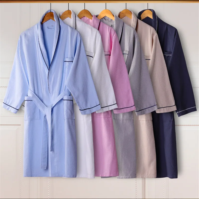 

Solid Color Waffle Robe For Men Women 100% Cotton Waffle Lovers Bathrobe Soft Hotel Robe Ladies Casual Homewear