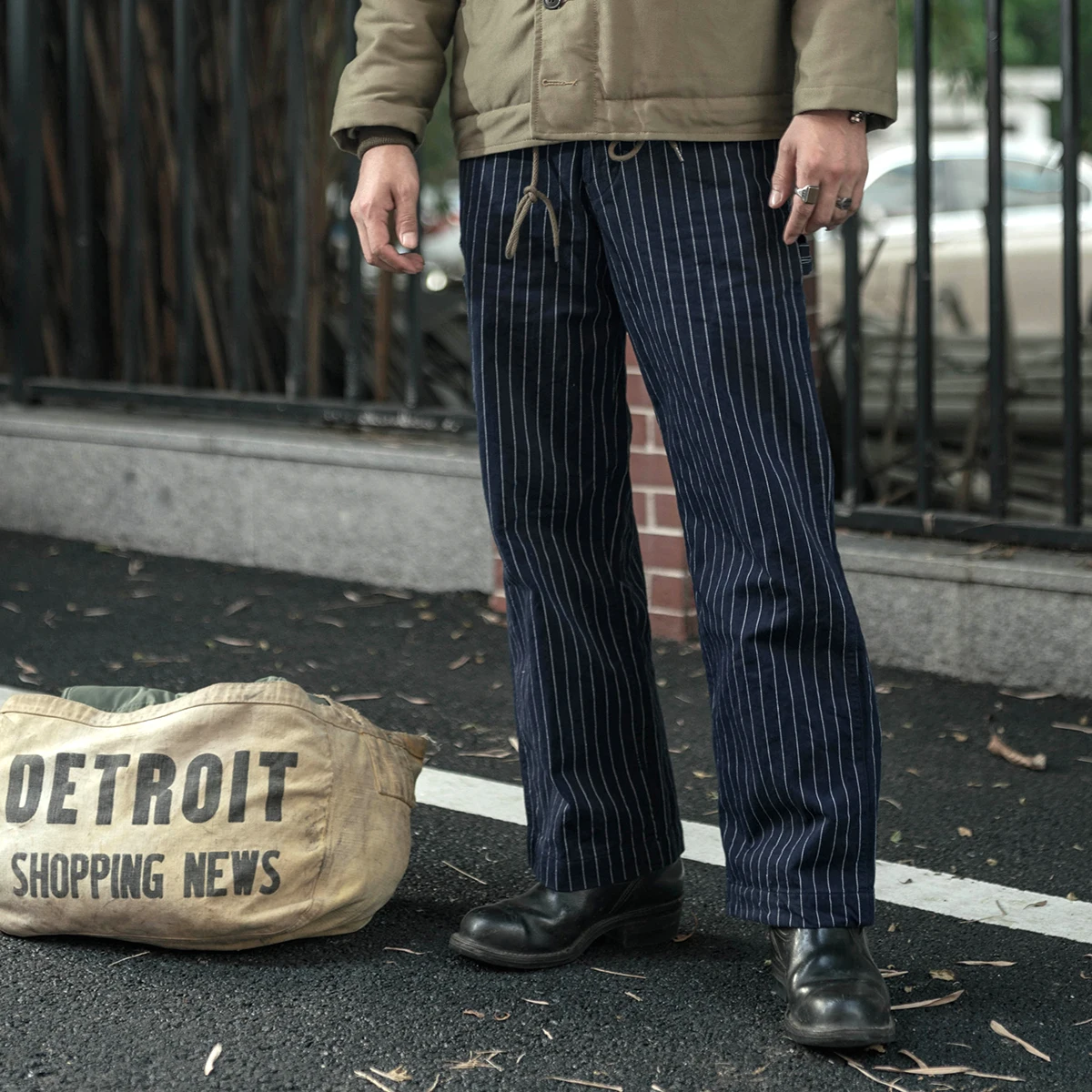 Bronson 50s Mechanic Work Pants Vintage Railroad Carpenter Stripe Trousers Workwear