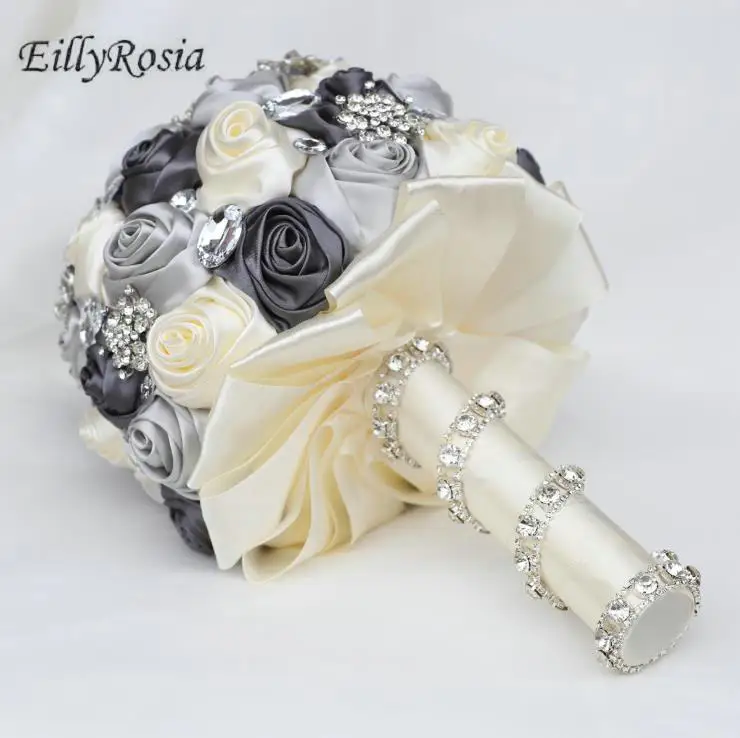 EillyRosia-broche para mujer, joyería para ramos de boda, flor Rosa satinada, cristales, dama de honor, ramo de novia, accesorios de boda