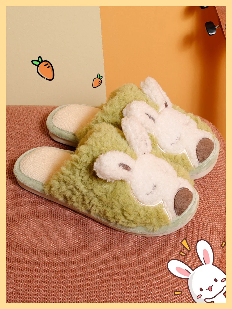 

Plush Slippers Female 2021 Autumn Winter Cute Rabbit Cartoon Slippers Indoor Home Antiskid Couple Cotton Slippers Male Winter