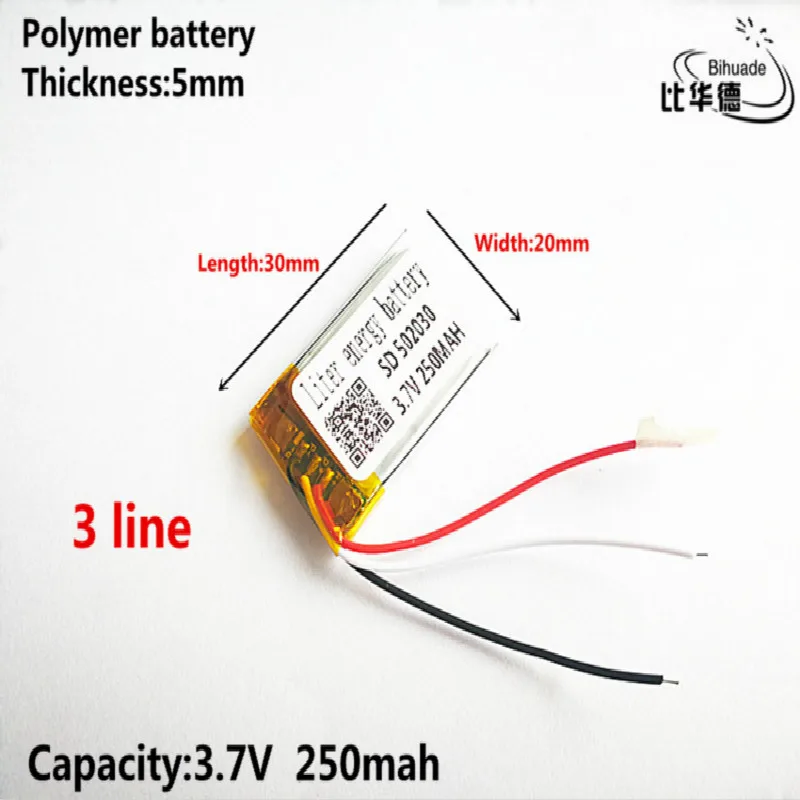3 linie Dobra jakość 3,7 V, 250 mAH, 502030 Polimerowy akumulator litowo-jonowy / litowo-jonowy do zabawek, POWER BANK, GPS, mp3, mp4
