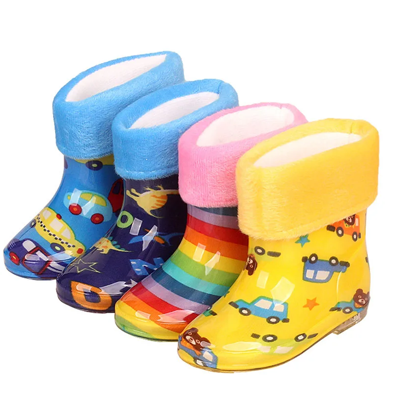 Keep Warm Rain Boots For Girl Boys Water Shoes Waterproof Rainboots Kids PVC Cartoon Non-slip Rain Shoes Plush Boots CSH1210