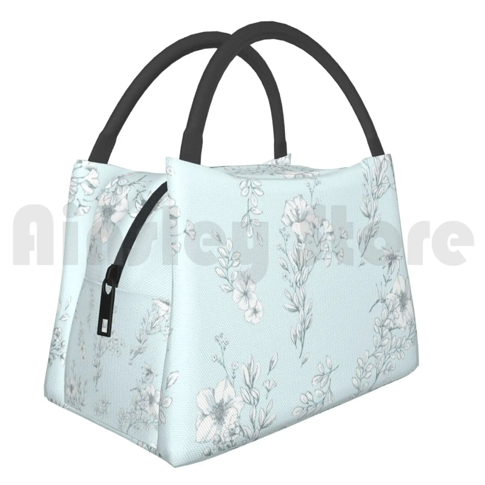 

Cooler Lunch Bag Picnic Bag Pastel Blue Floral Pattern Pastel Blue Floral Flowers White Outline Series Soft Nature