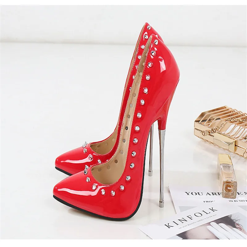 2020 Women Pumps Metal Rivet Heel Super High Heel Thin Heel High Heel Shoes Nightclub Border Performance Shoes Unisex Shoes