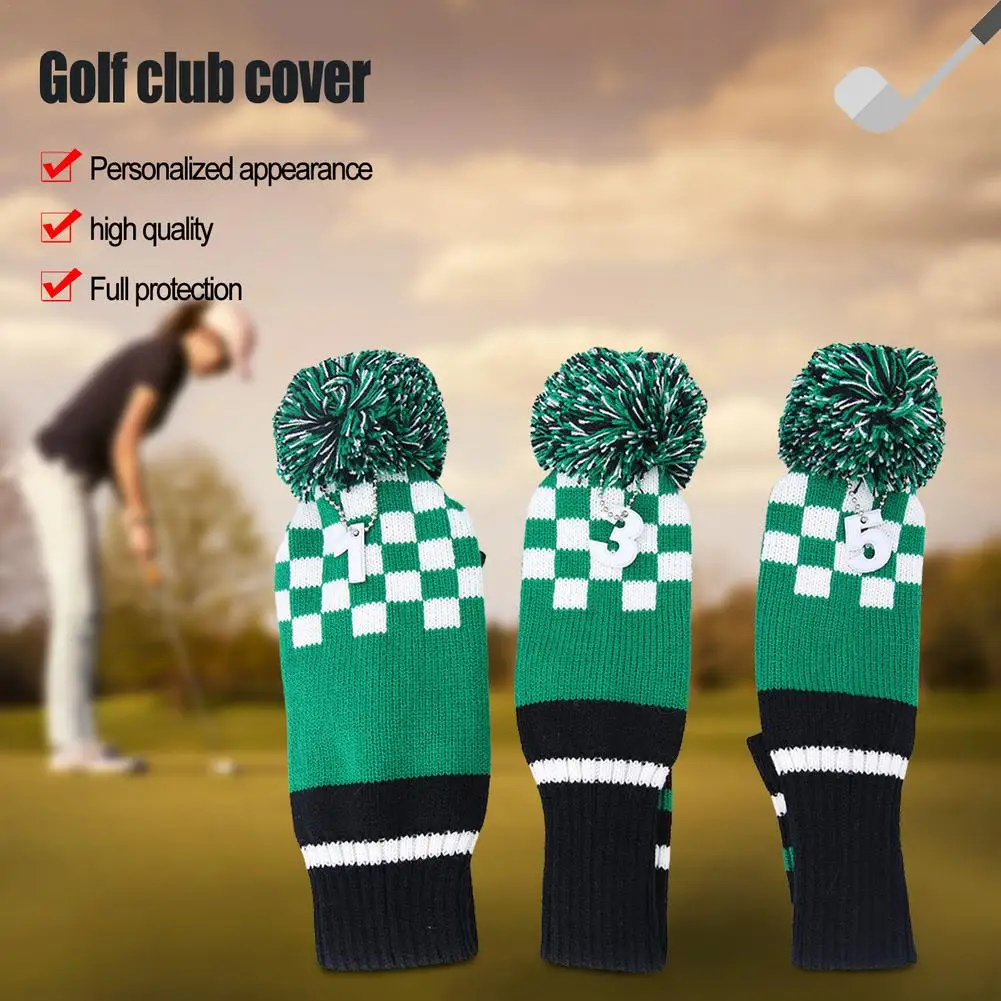 3pcs Golf Club Cover Knitted Wooden Pole Dust-proof Protective Covers With Number Tag No. 1/3/5 Head Hat For Golf Accessories