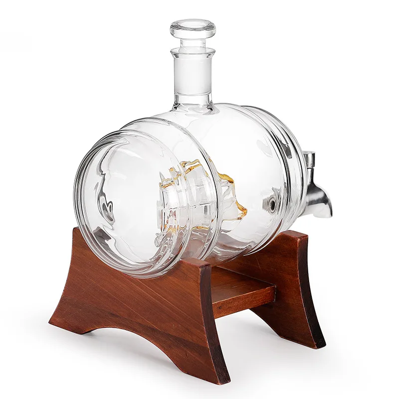 1000ml Creative Barrel Shape Wine Dispenser, Glass Wine Bottle Holder, Whiskey Glass Wine Set Wine Decanter Hand Blown Glass