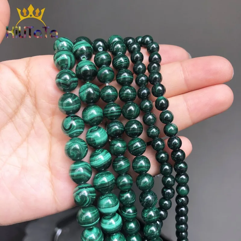 Natural Genuine Stone Beads Green Malachite Round Loose Beads For Jewelry Making DIY Bracelet Accessories 7.5'' 6/8/10/12mm