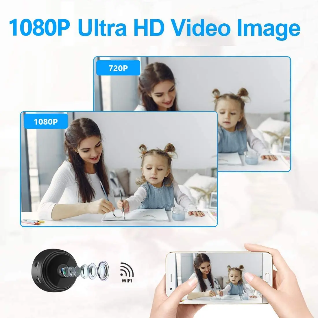 미니 카메라 와이파이 무선 비디오 카메라 1080P HD 소형 홈 보안 카메라 휴대용 작은 보모 캠 야간 투시경 실내 실외
