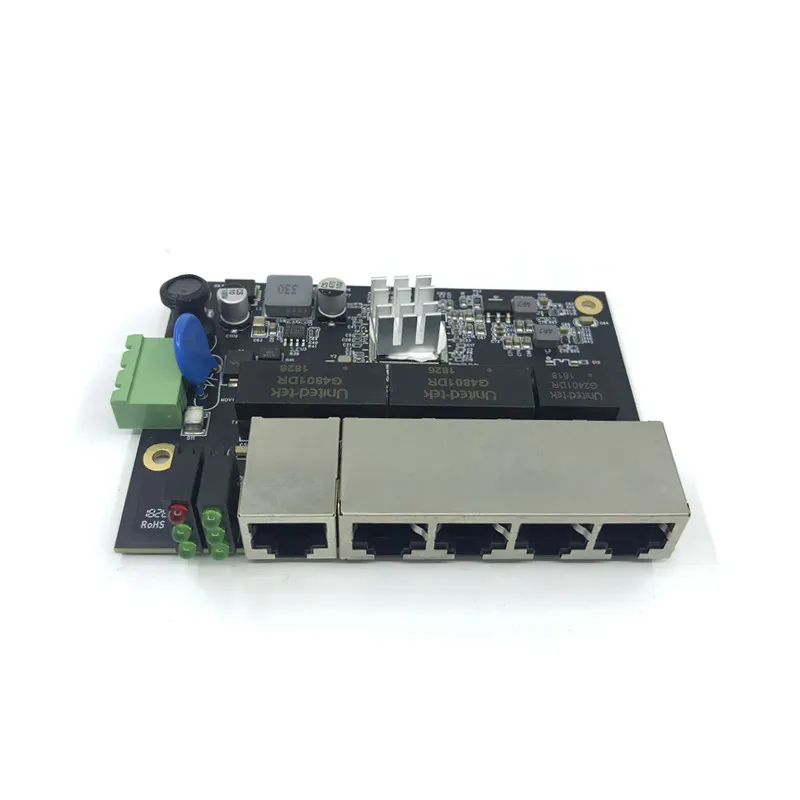 Interruptor Ethernet Industrial de 5 puertos, conmutador de red Ethernet de 10/100M/1000M, 5V, 9V, 12V, 18V, 24V, 48V, temperatura de energía de-40 a 75 ESD, 4K, VDC