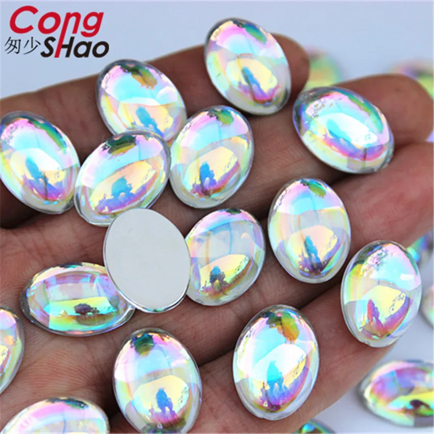 Cong Shao 30pcs 13*18mm Colorful Acrylic Rhinestone FlatBack Smooth Surface Oval Stones And Crystals Clothing Accessories ZZ725