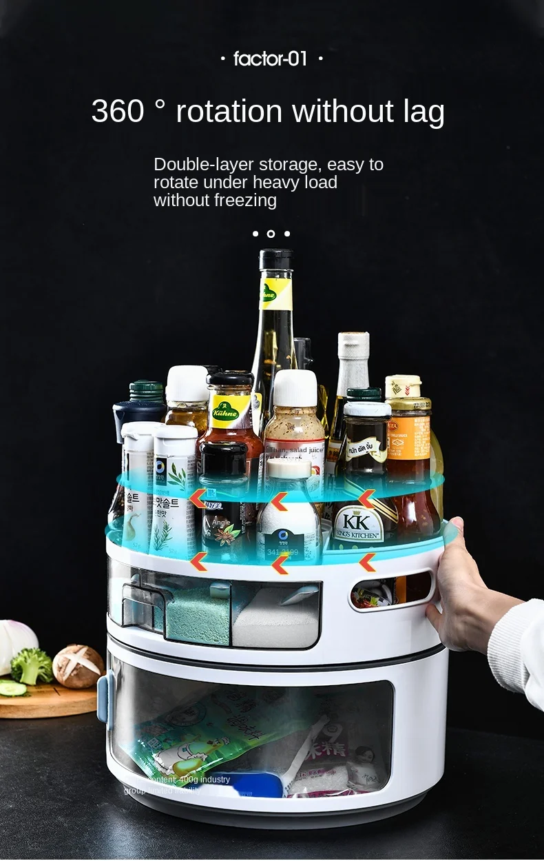 zq Rotating Kitchen Condiment Seasoning Storage Storage Rack Table Top Multi-Functional Soy Sauce Bottle Household