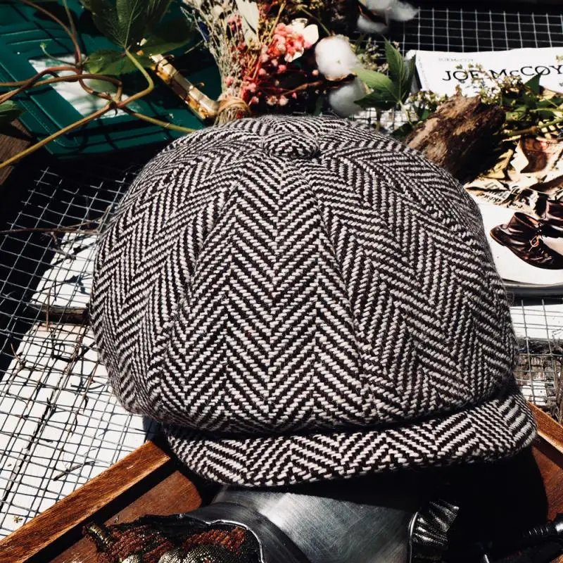 Men\'s Winter Newsboy Hats Vintage Herringbone Octagon Cap Men Women Berets Gatsby Flat Hat hip hop hats warm hats gorras