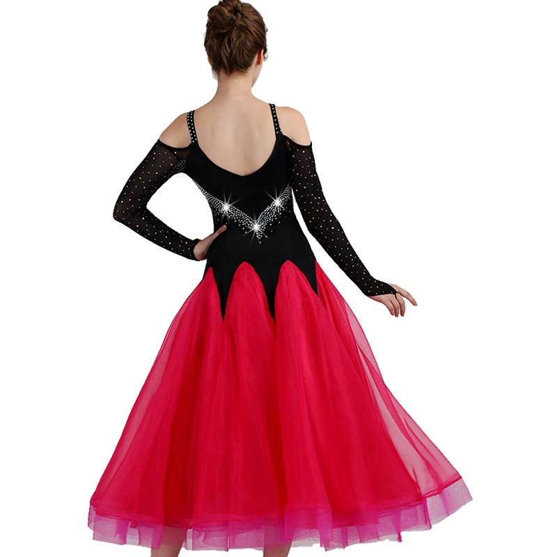 Robe de danse de compétition de salle de Rhpour femmes, jupe de flamenco élégante, robe de salle de Rhstandard, document noir, sexy, nouveau