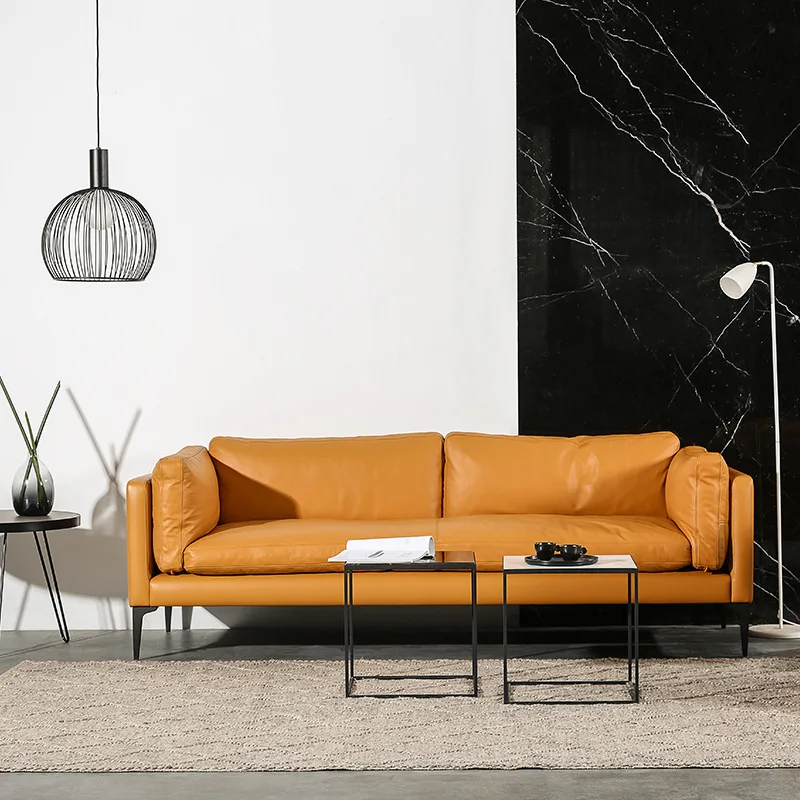 Nordic modern leather sofa leather down filled modern minimalist living room sofa small apartment leather sofa