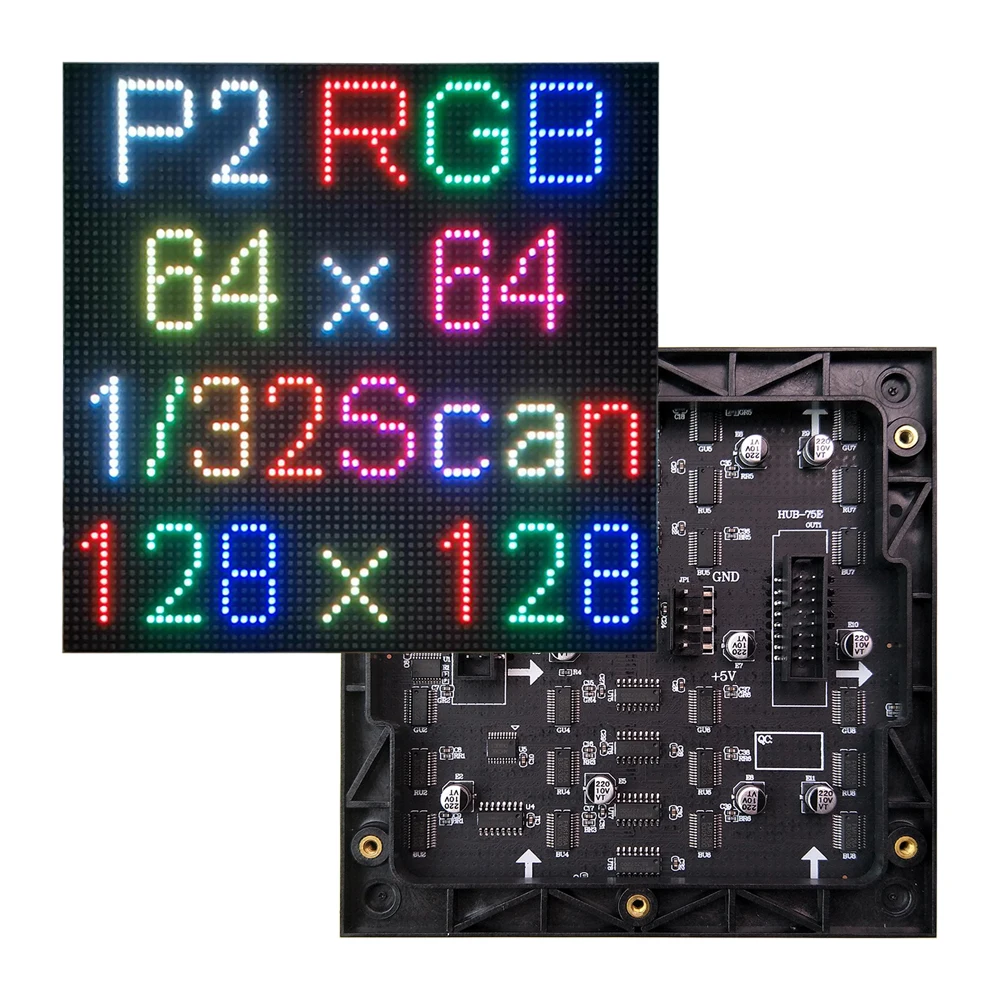 P2 RGB LED Panels 128x128mm 64x64 Pixel 1/32Scan,Full Color P2 Display Module, Compatible with PIN2DMD EVO192x64 Board