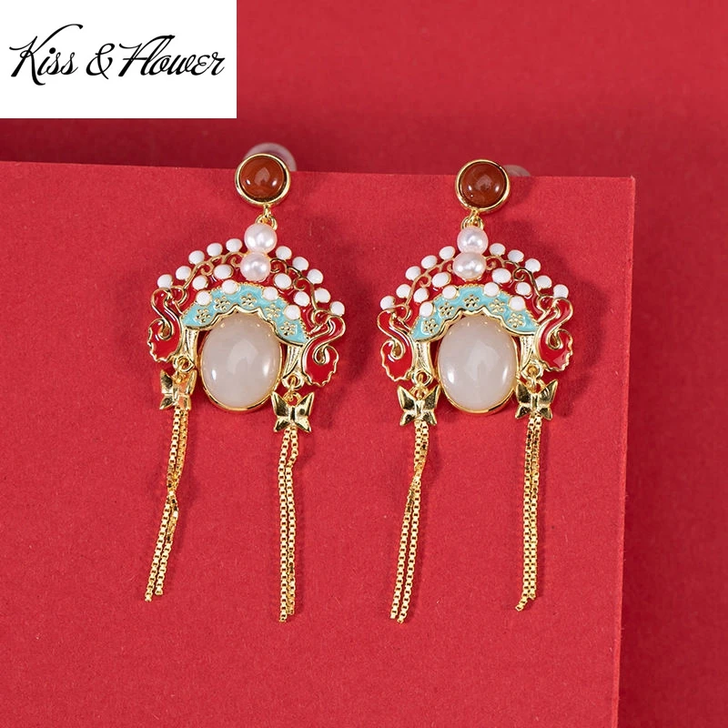 

KISS&FLOWER ER161 Fine Jewelry Wholesale Fashion Woman Bride Birthday Wedding Gift Vintage Peking Opera 24KT Gold Stud Earrings