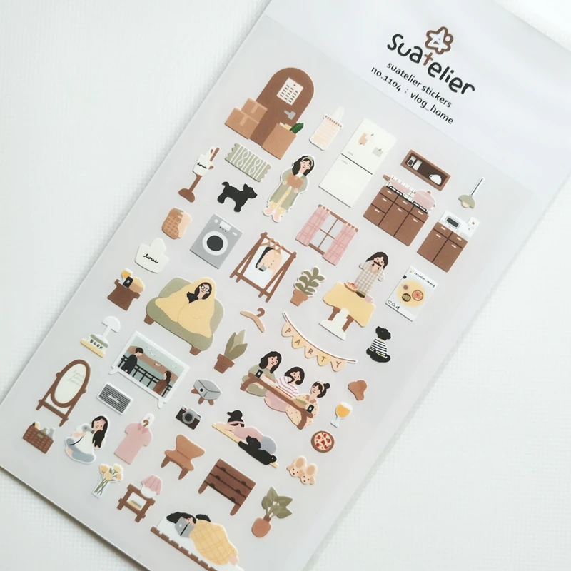 Suatelier Vlog Home Scrapbooking Stickers Girl Cute Planner Diary Junk Journal Decorative Korea Sticker Craft Hobbies Supplies