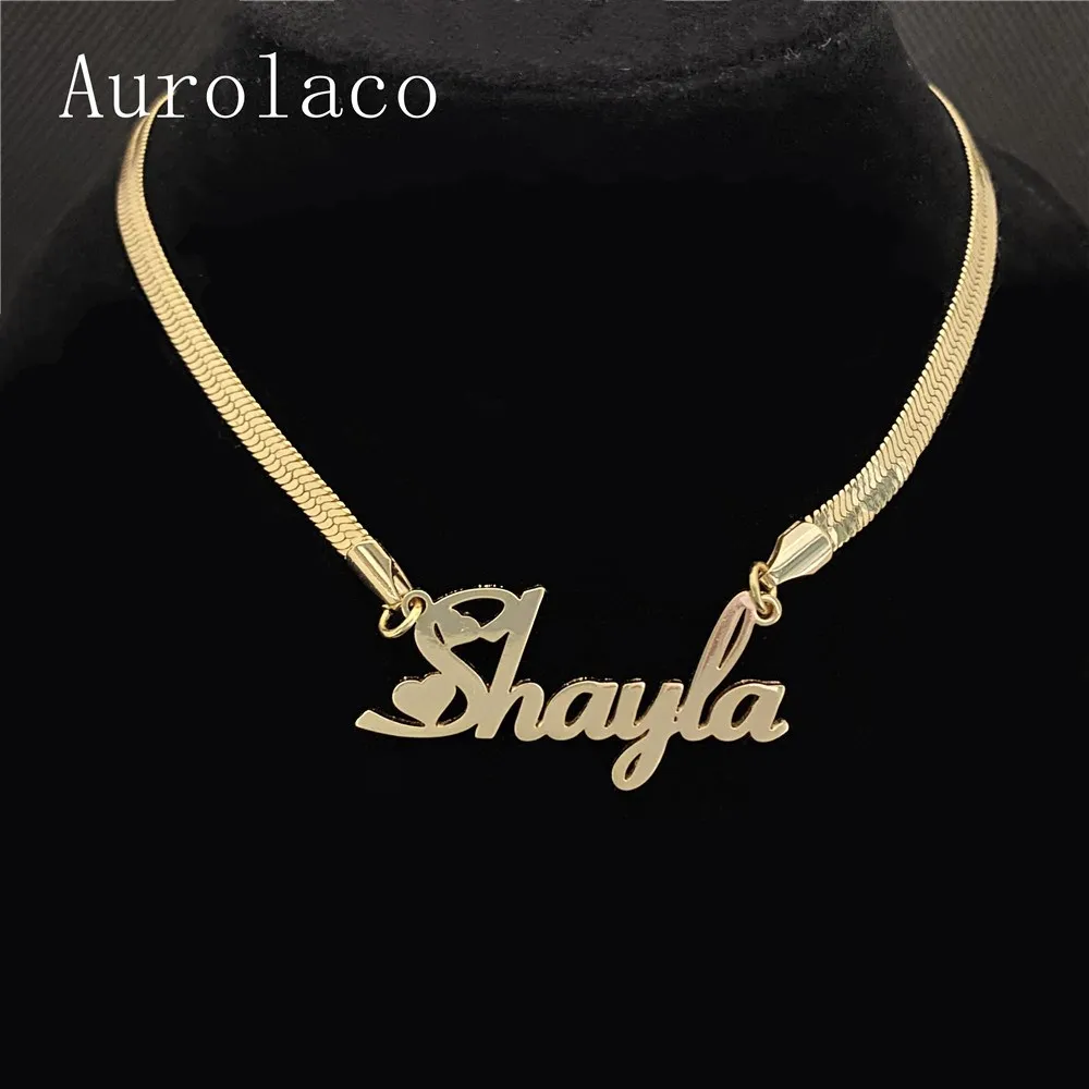 AurolaCo Custom Name Necklace Custom Snake Chain Necklace Stainless Steel Snake Choker Necklace  for Women Birthday Jewelry Gift