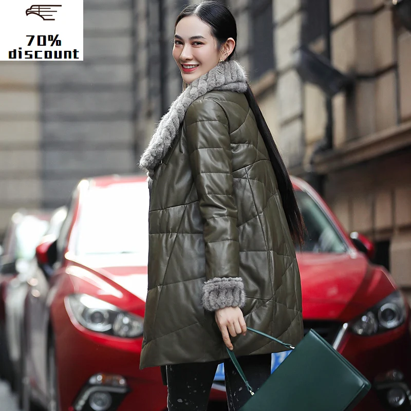 

300% Real Sheepskin Coat Female Mink Fur Collar Down Jackets Winter Jacket Women Genuine Leather Jacket Chaqueta Mujer