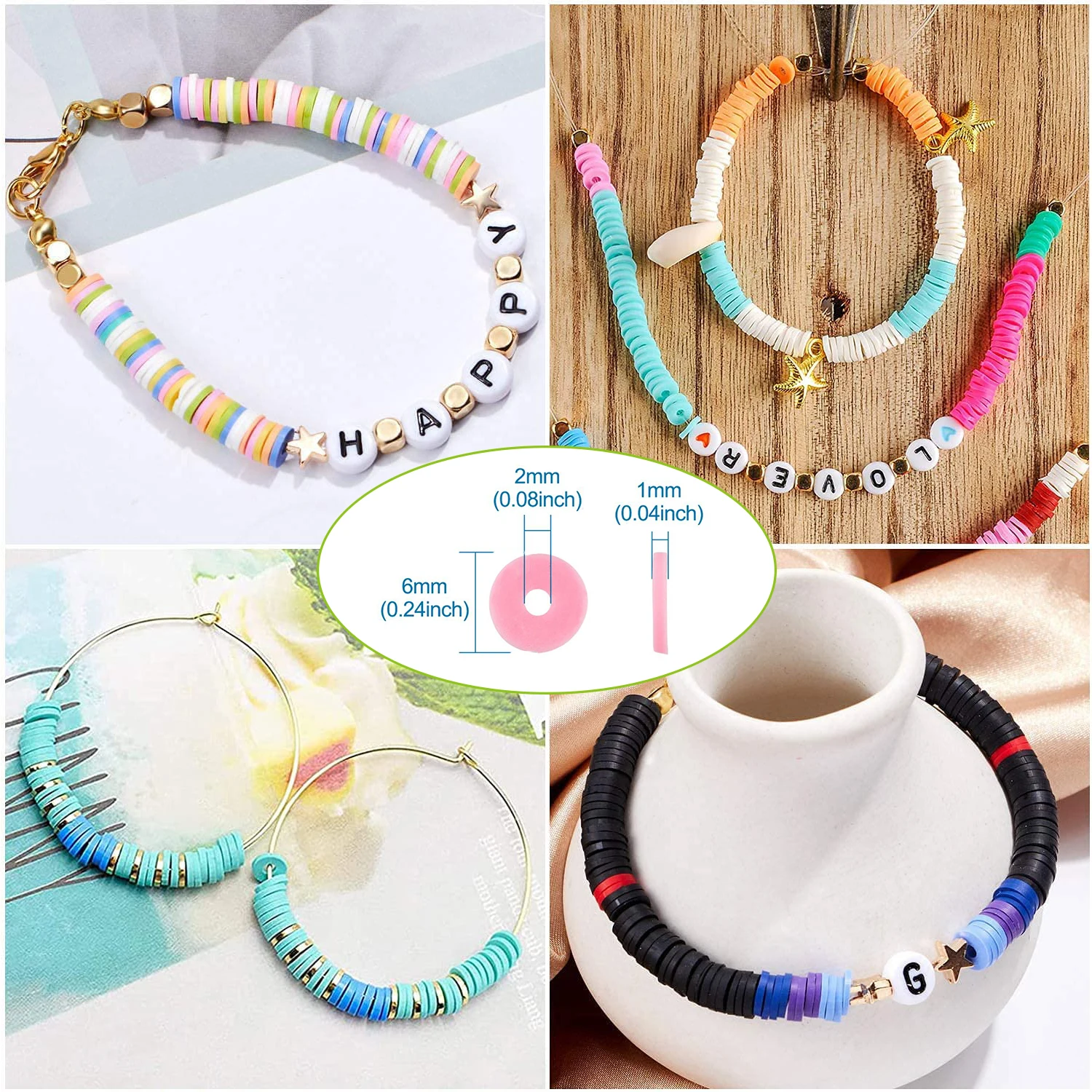 Colorful Polymer Clay Beads Acrylic Letter Beads Jewelry Findings with Jewelry Tools Kits for Bracelet Necklace Jewelry Making