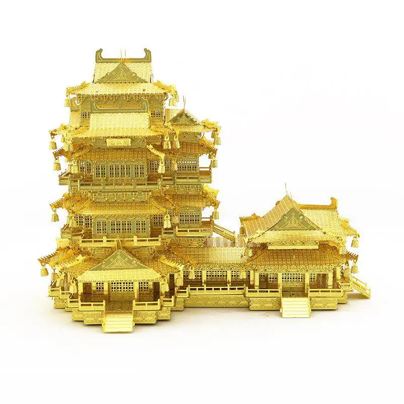 Architecture 3D Metal Puzzle Yuejiang Tower Diy Laser Cutting Assemble Model Jigsaw Toys Ocean Ancient Chinese for Adult Unisex