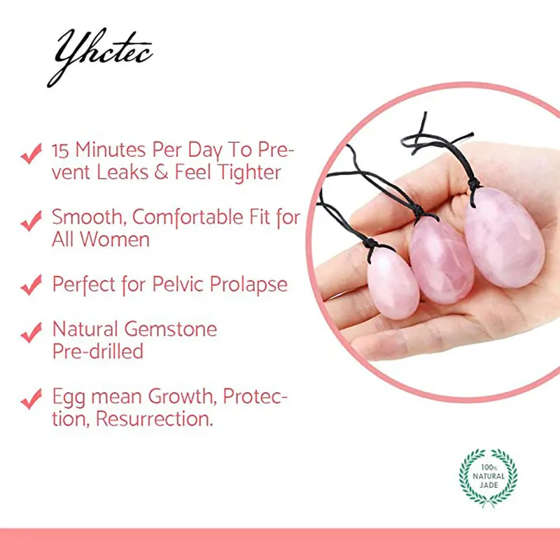 3PC Jade Stone Yoni Egg Set Natural Rose Quartz Vaginal Massage Eggs Ball Repair Vaginal Tightening Kegel Muscle Exercise Care