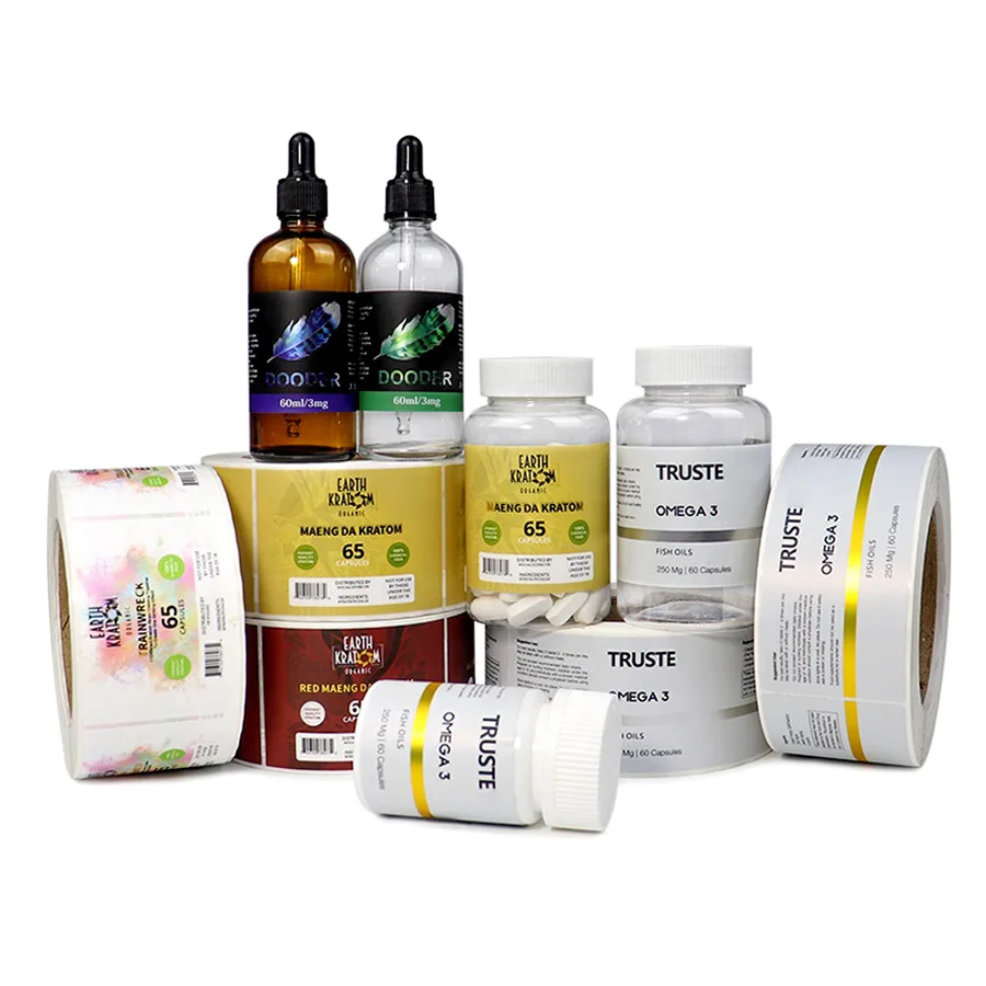 Customized Logo Adhesive Stickers Printed Roll Cosmetic Packing Bottle Seal Color Labels with Gold Foil in Shape Circle Square