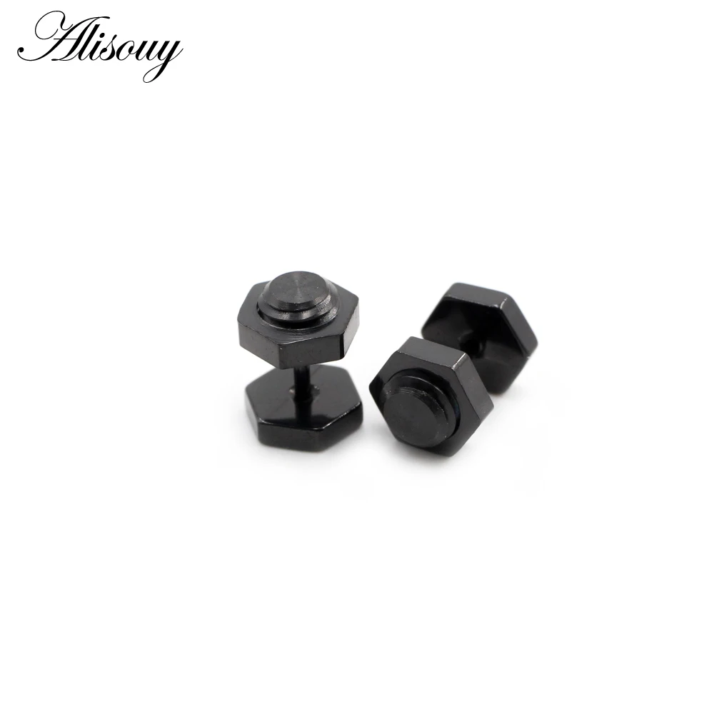 Alisouy 2pcs New Unisex Gothic Punk Rock Stainless Steel Hexagon Nail Screw Women Men Ear Stud Earrings Piercing Body Jewelry