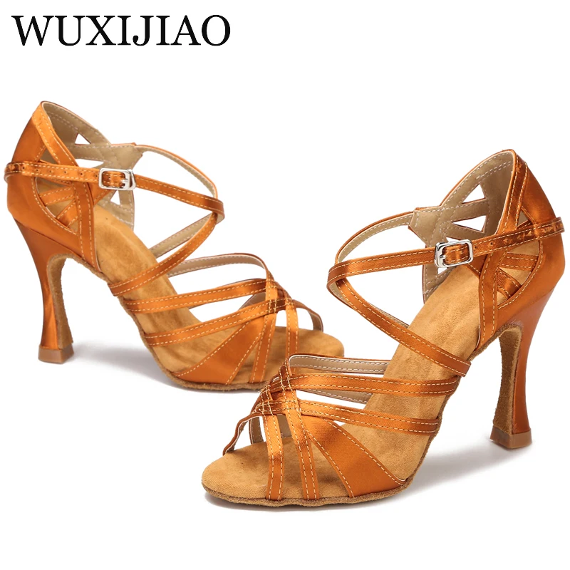 Wu- sapatos de dança latina em cetim, com sola macia, para mulheres, ideal para interior, festas, apresentações, ball, nova