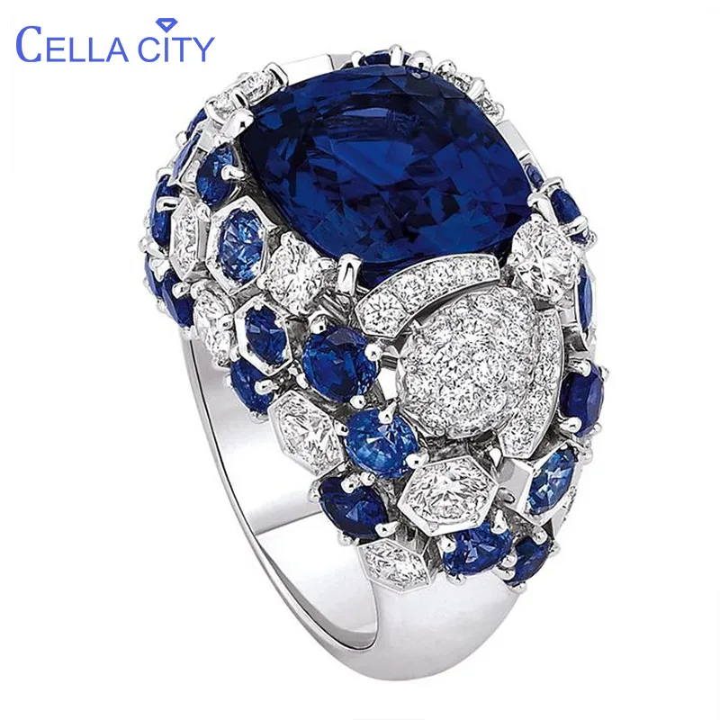 

Cellacity Classic Silver 925 Ring For Charm Women With Oval Blue Sapphire Gemstones Fingle Fine Jewerly Wholesale Size 6-10