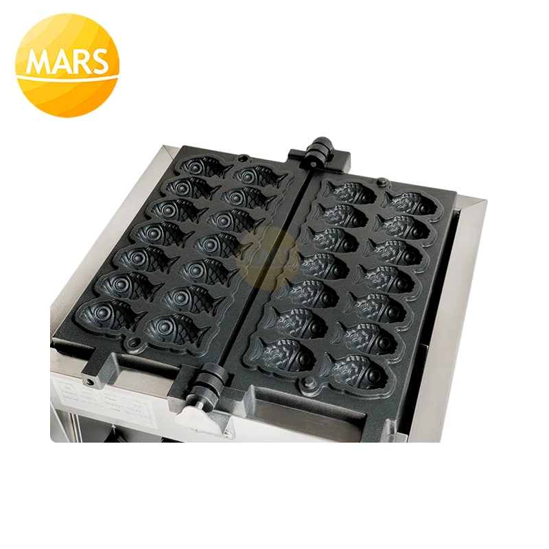 Commercial Electric Mini ปลารูปเค้ก14หลุม Taiyaki เครื่องทำวาฟเฟิลเครื่อง Non Stick Waffle เบเกอรี่อุปกรณ์