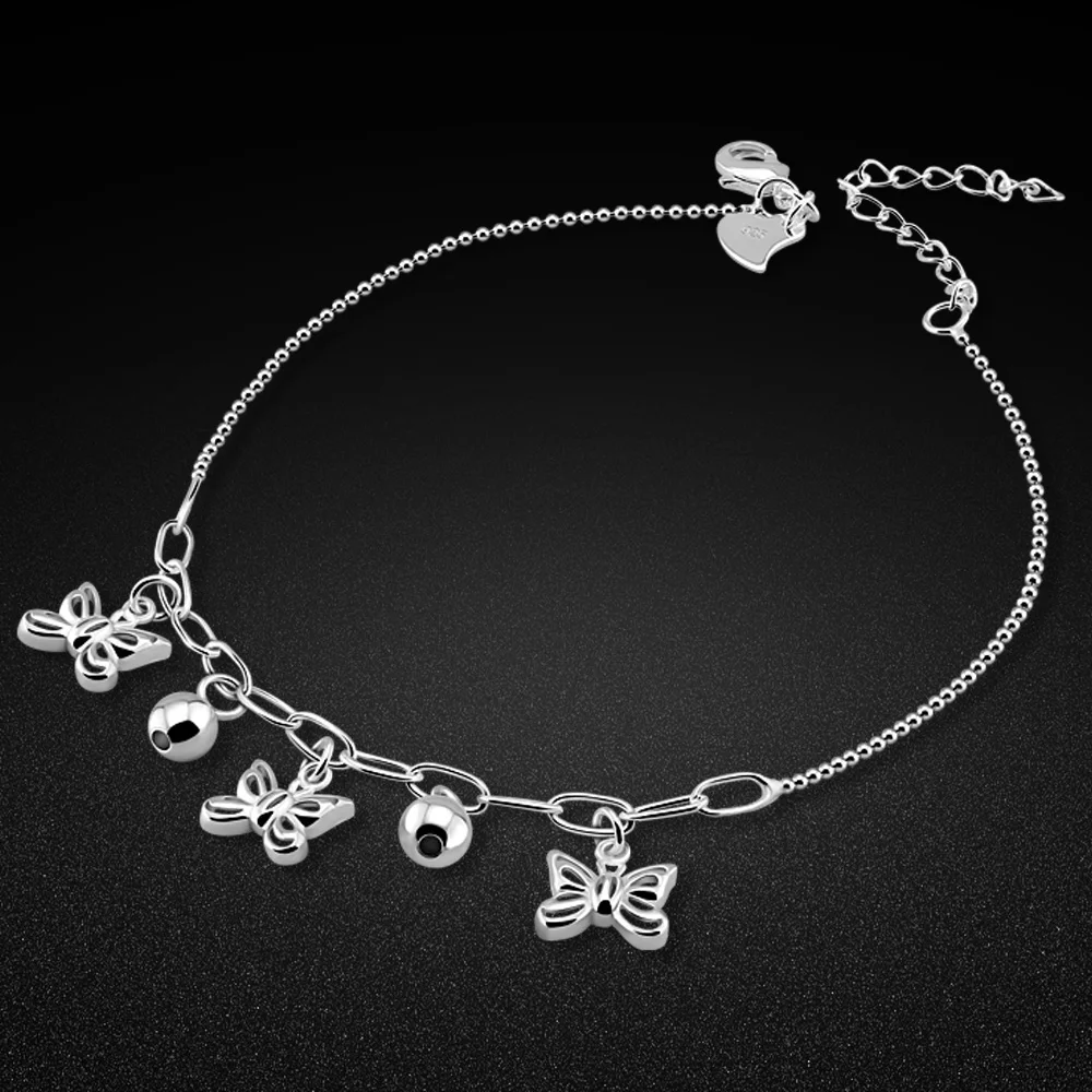 

New Fashion Butterfly Anklet For Women Exquisite 925 Sterling Silver Foot Jewelry Bracelet Ankle On Leg Heavy Duty Punk Style