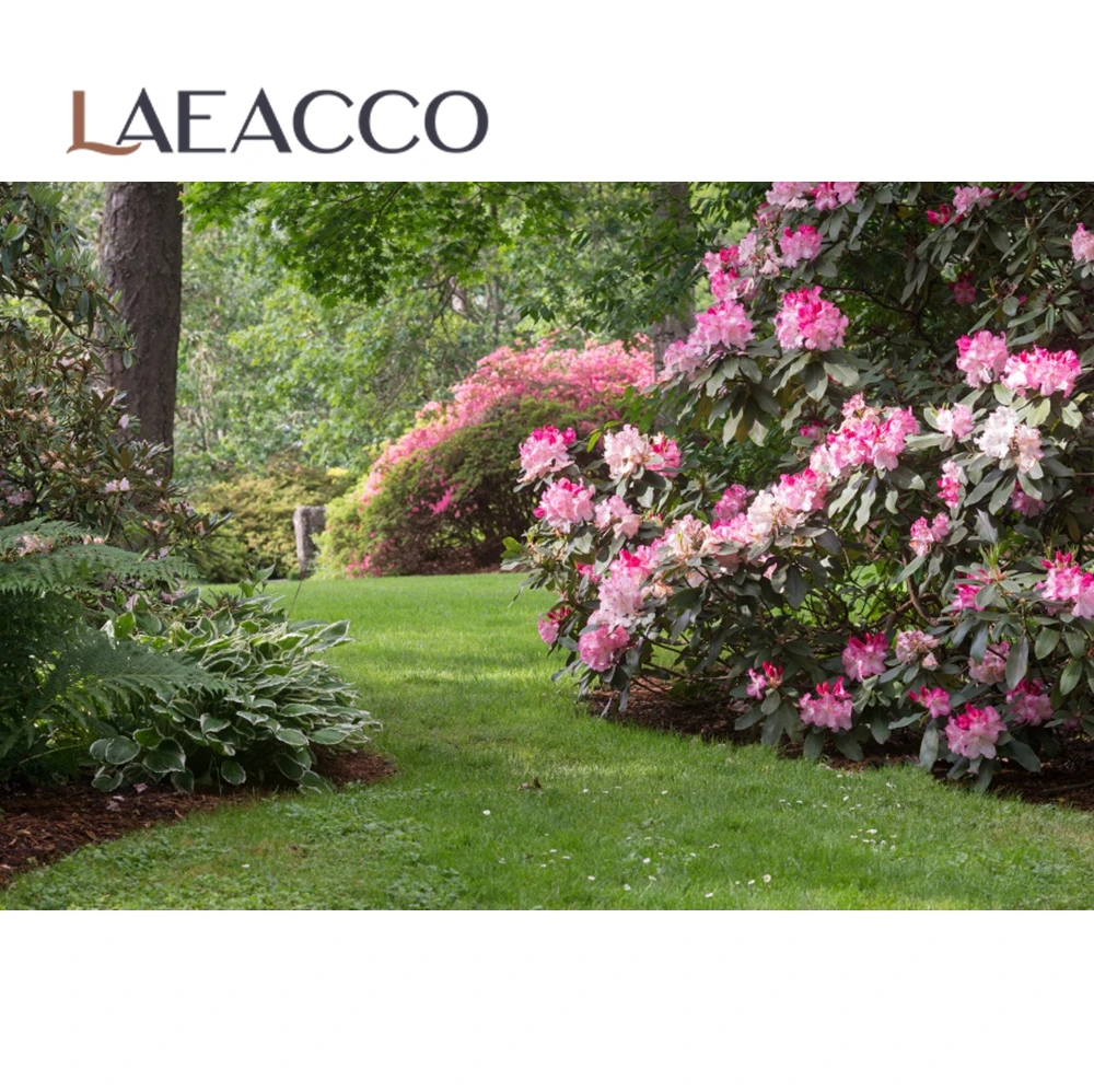 Laeacco Spring Pink Flower Green Grass Garden Park Outdoor Natural View Photographic Backgrounds Photo Backdrops Photo Studio